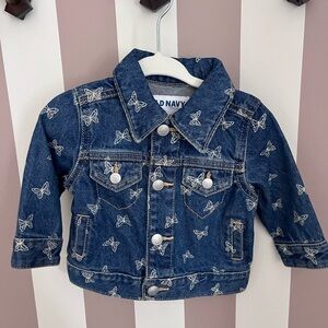 Old Navy Dark Blue Denim Jacket with White Butterflies